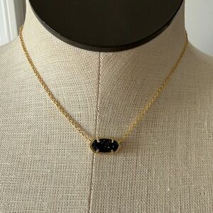 Kendra Scott Elisa Short Pendant in Gold Black Drusy New